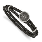 Chisel Stainless Steel Brushed Laser Design Compass Black Woven Leather 8.5 inch Bracelet