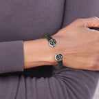 Chisel Stainless Steel Antiqued and Polished Black Leather Celtic Cross Cuff Bangle