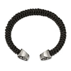 Chisel Stainless Steel Antiqued and Polished Black Leather Anchor Cuff Bangle