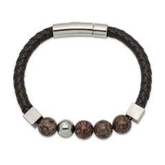Chisel Stainless Steel Polished with Labradorite Beads Black Leather 8.25 inch Bracelet