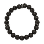 Lava Stone Beaded Stretch Bracelet in Stainless Steel