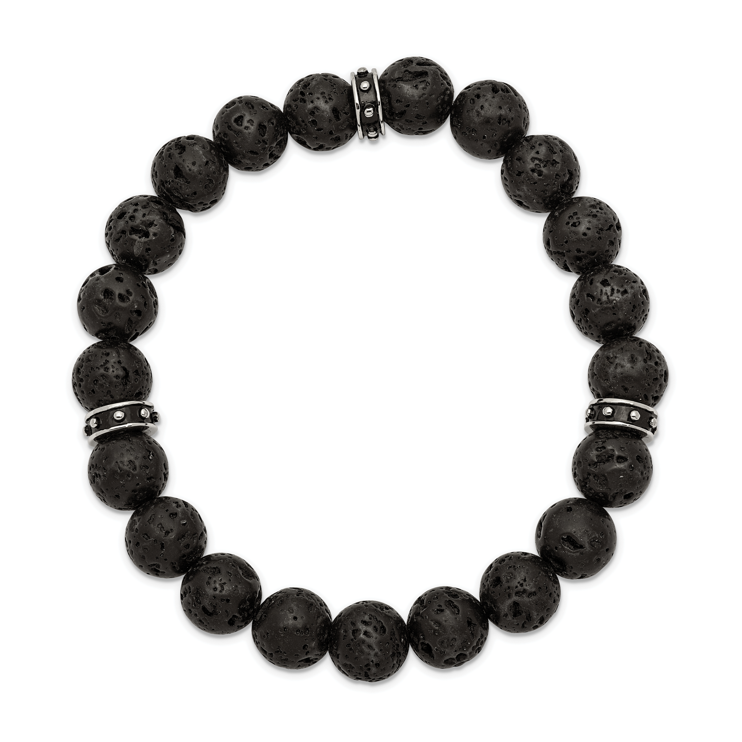 Lava Stone Beaded Stretch Bracelet in Stainless Steel