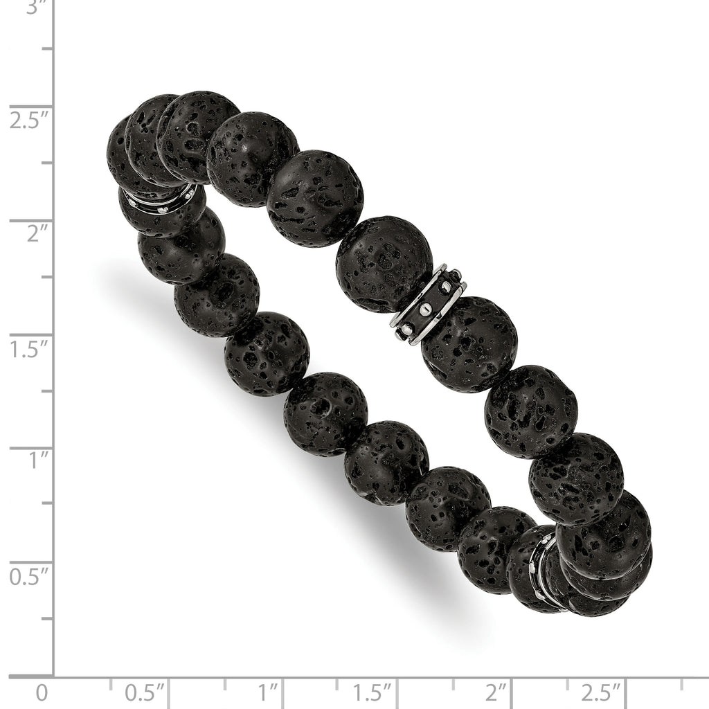 Lava Stone Beaded Stretch Bracelet in Stainless Steel