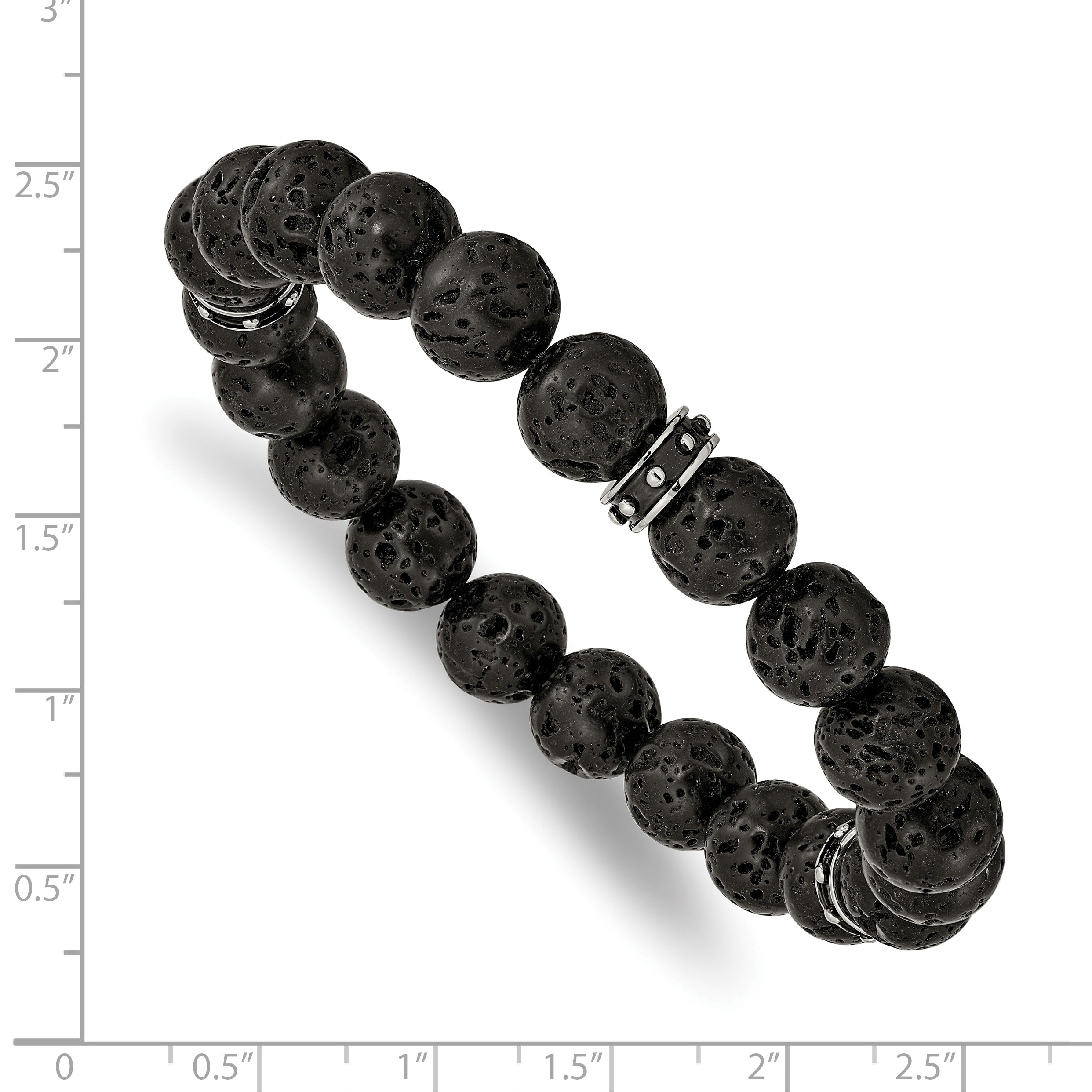 Lava Stone Beaded Stretch Bracelet in Stainless Steel