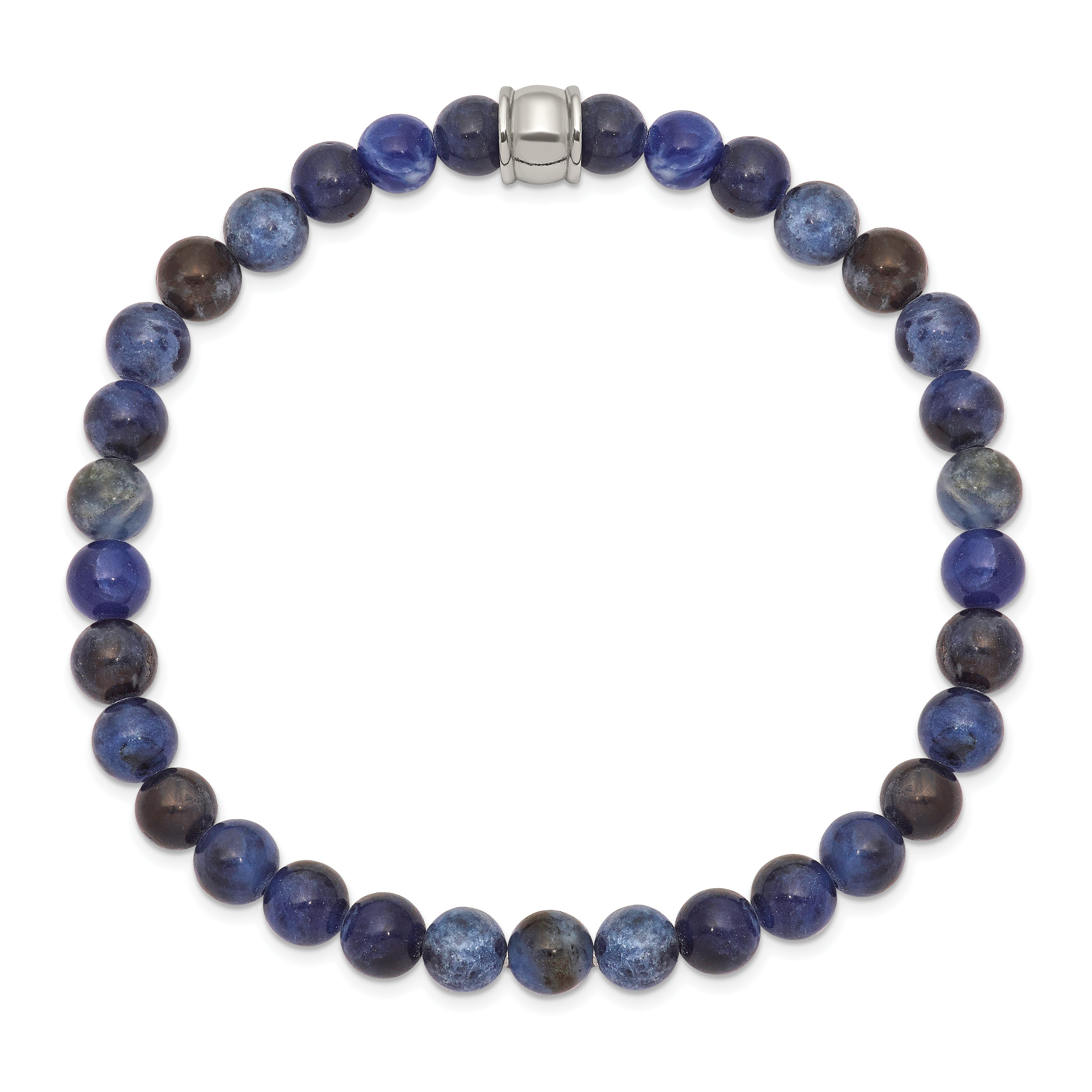 Chisel Stainless Steel Polished 6mm Blue Sodalite Beaded Stretch Bracelet