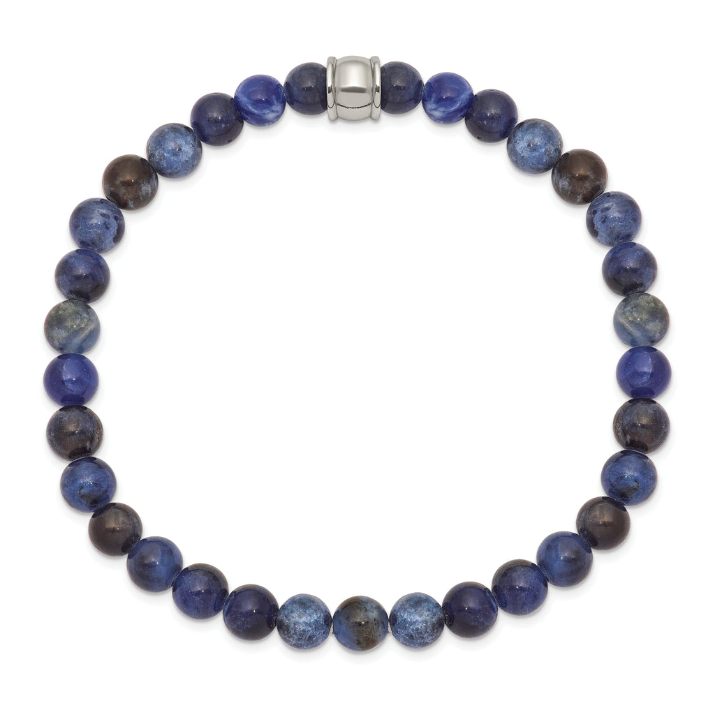 Chisel Stainless Steel Polished 6mm Blue Sodalite Beaded Stretch Bracelet