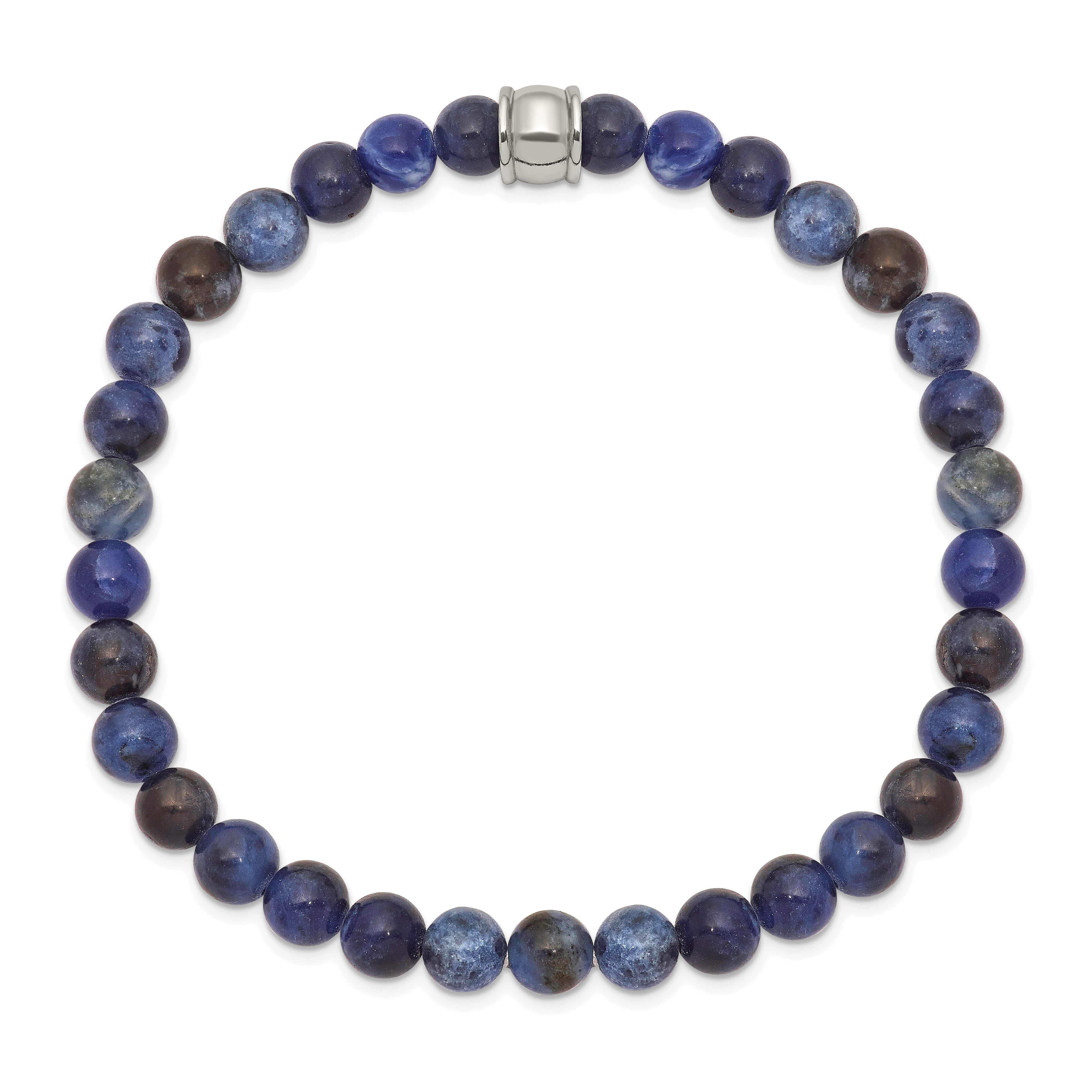 Chisel Stainless Steel Polished 6mm Blue Sodalite Beaded Stretch Bracelet