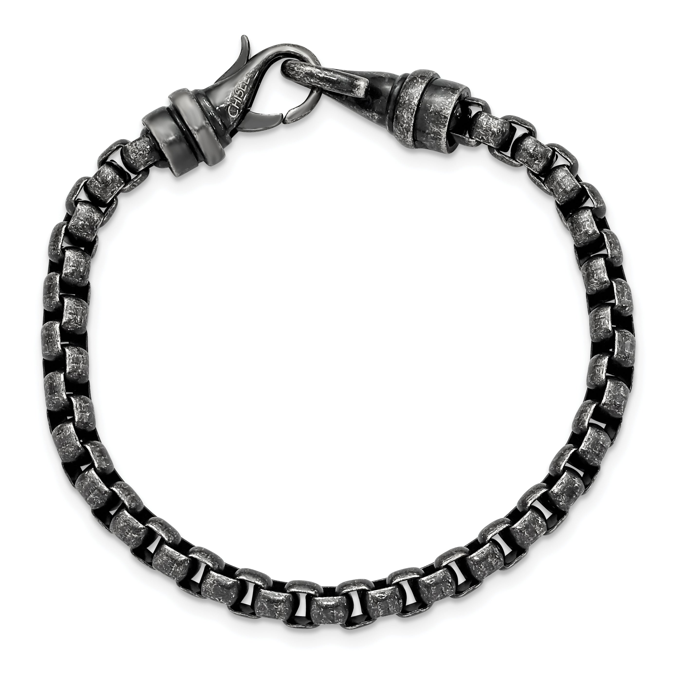 Chisel Stainless Steel Antiqued 8.5 inch Box Chain Bracelet