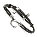 Sideways Cross Leather Bracelet in Stainless Steel
