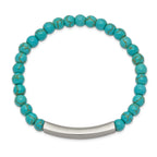 Turquoise Beaded Stretch Bracelet in Stainless Steel with ID Plate