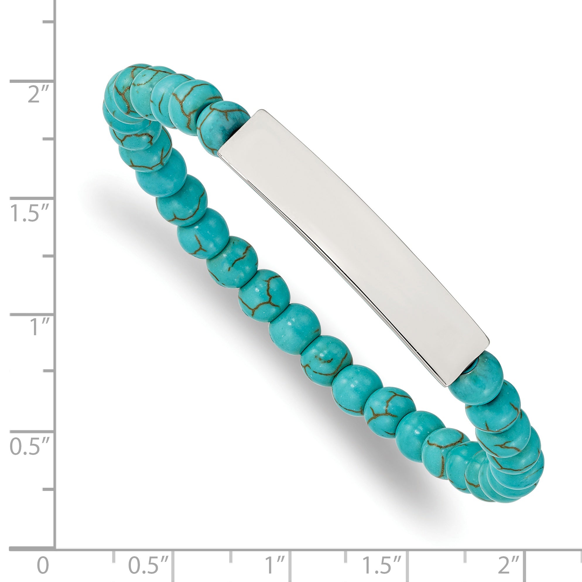 Chisel Stainless Steel Polished ID Plate 6mm Reconstructed Turquoise Beaded Stretch Bracelet - 6.5