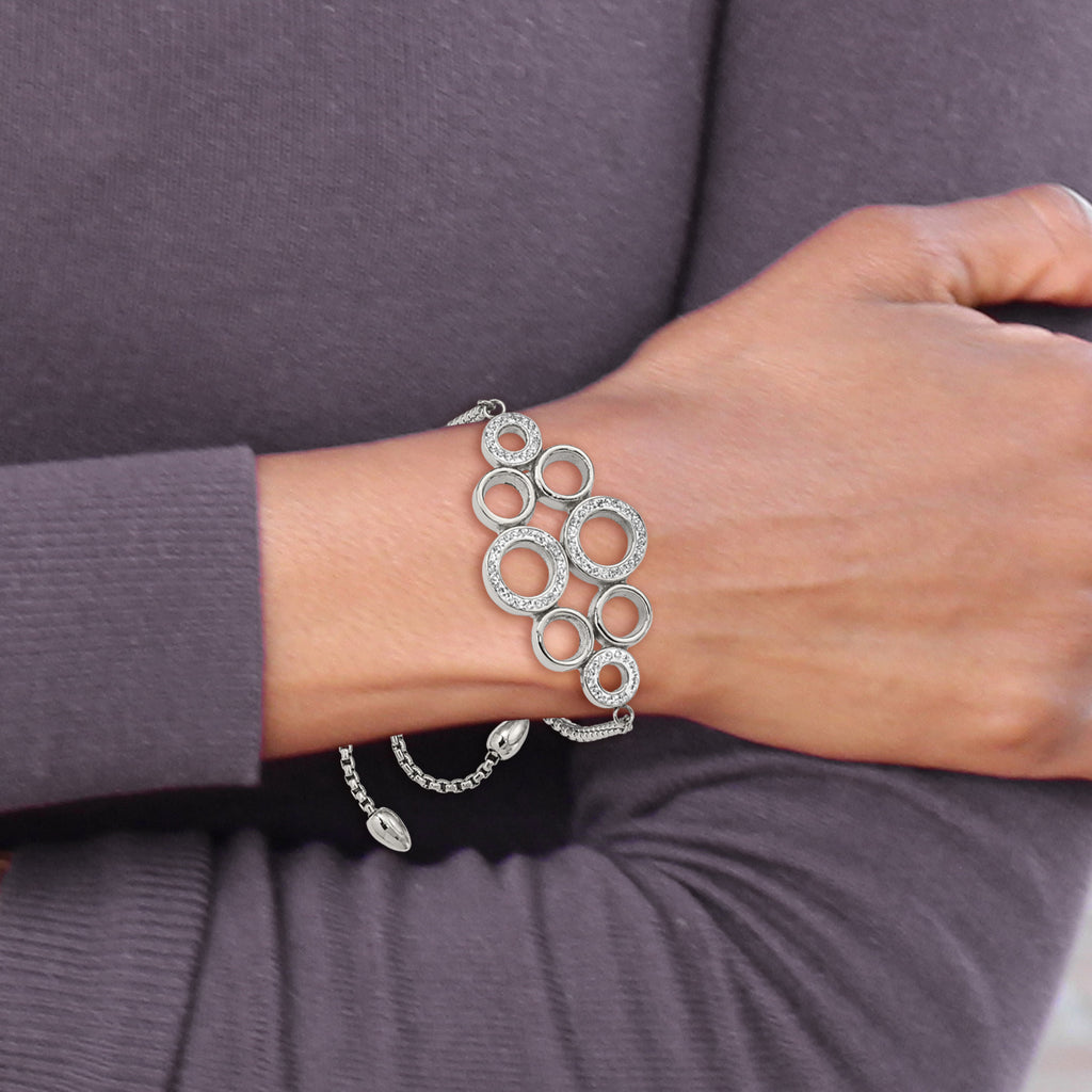 Chisel Stainless Steel Polished with Preciosa Crystal Circles Adjustable Bracelet - Up to 9