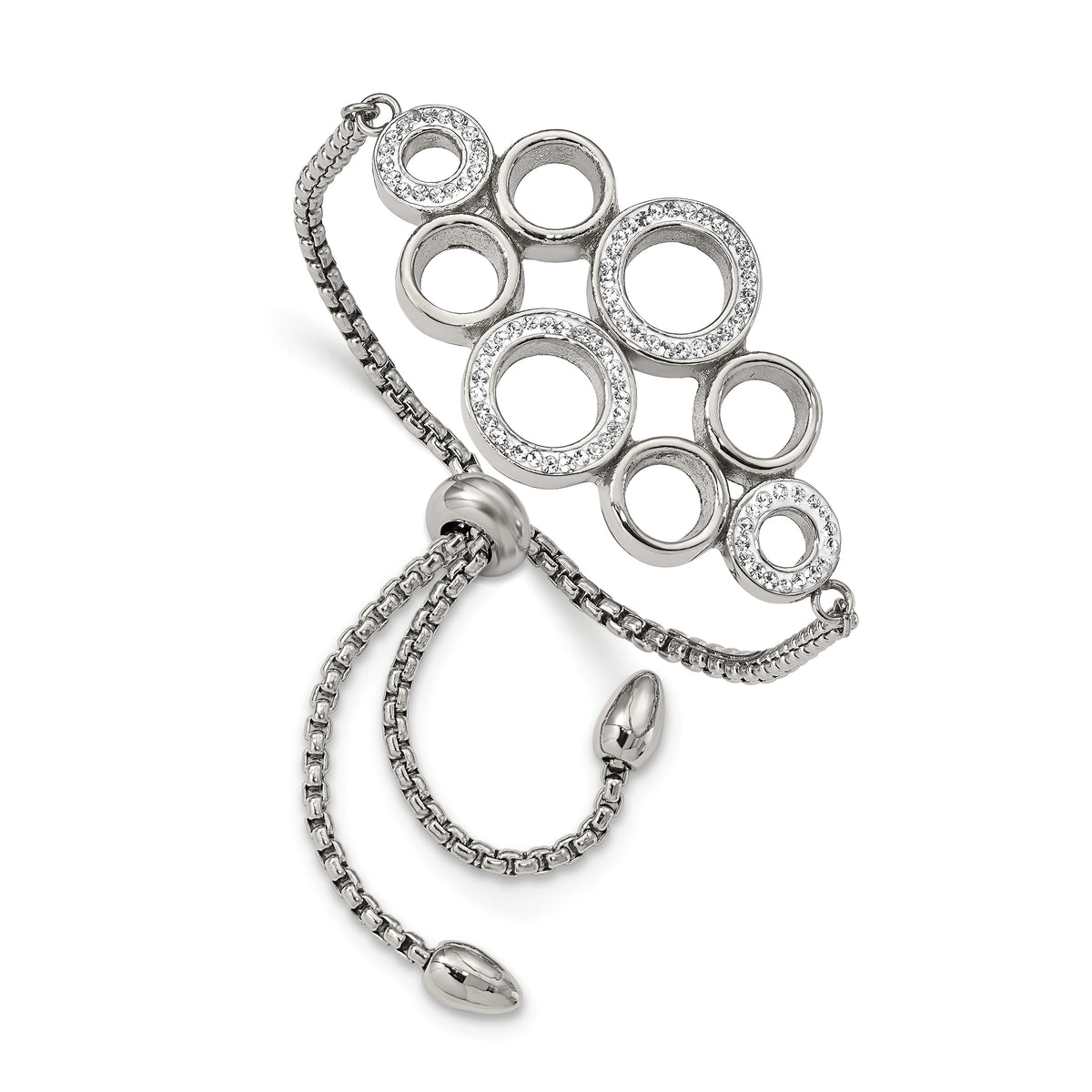 Chisel Stainless Steel Polished with Preciosa Crystal Circles Adjustable Bracelet