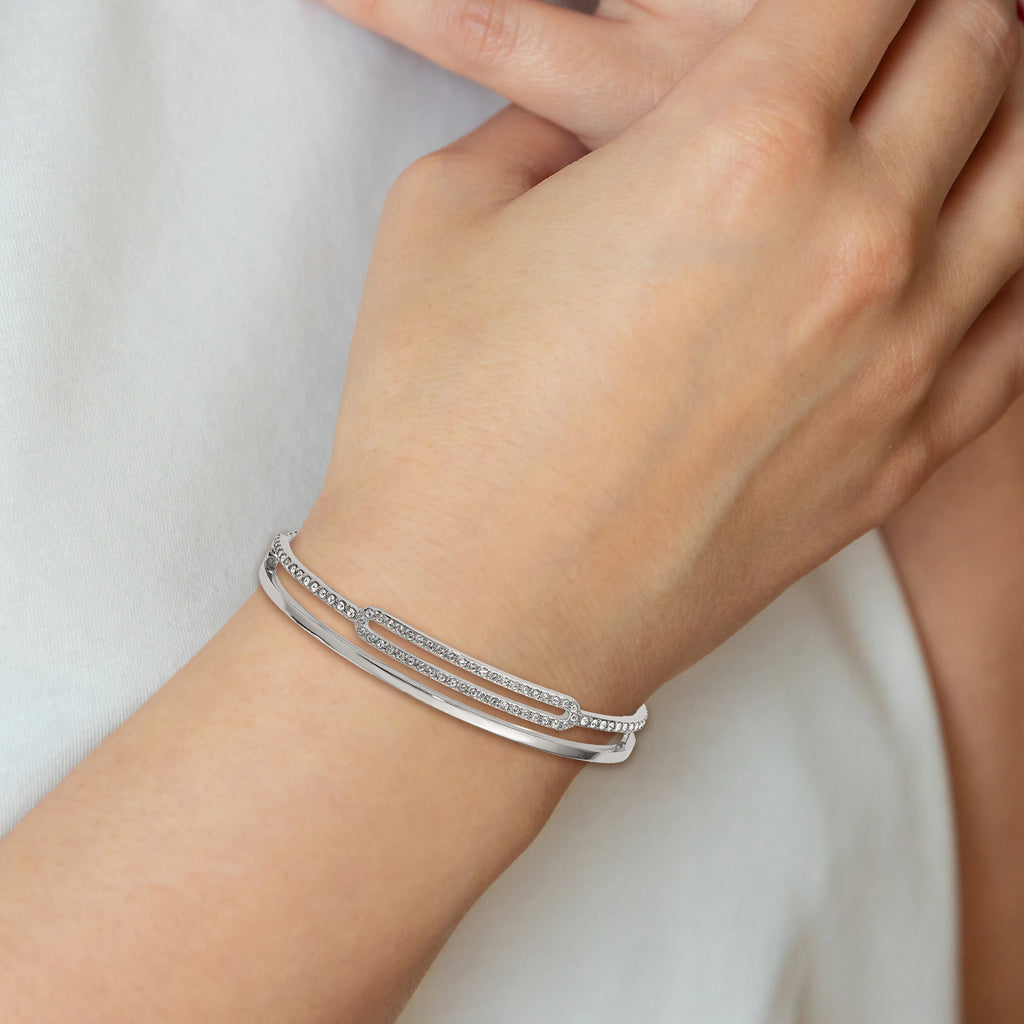Chisel Stainless Steel Polished with Crystals from Crystal Adjustable Bangle Bracelet - Up to 9