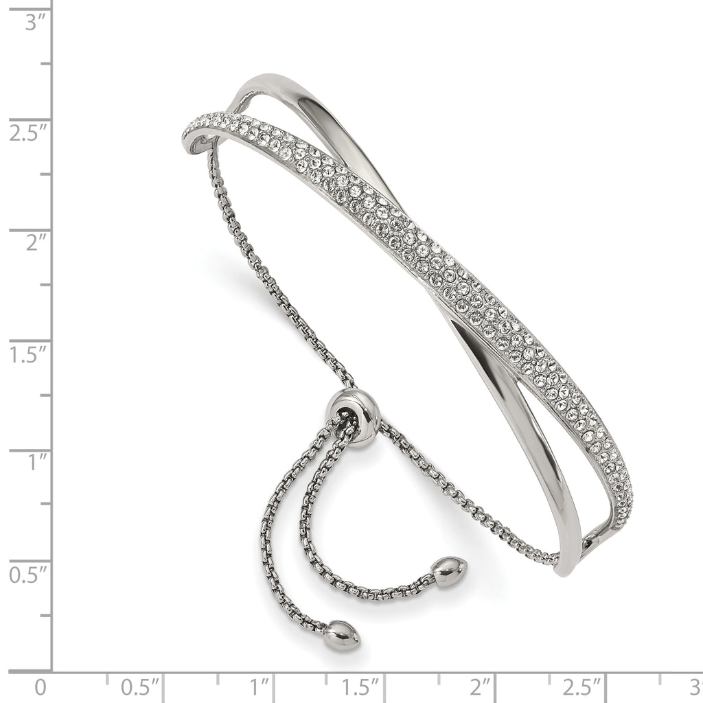 Chisel Stainless Steel Polished with Crystals from Crystal Adjustable Bangle Bracelet - Up to 9
