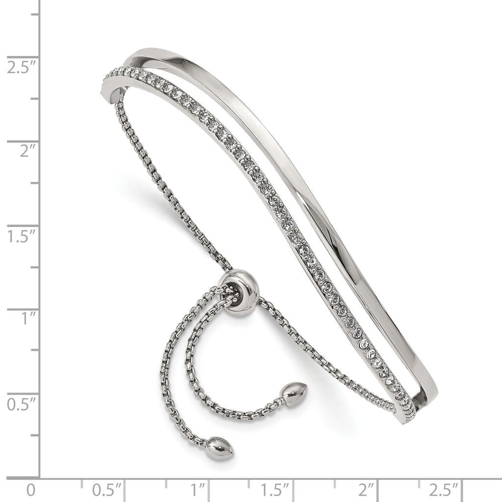 Chisel Stainless Steel Polished with Crystals from Crystal Adjustable Bangle Bracelet - Up to 9