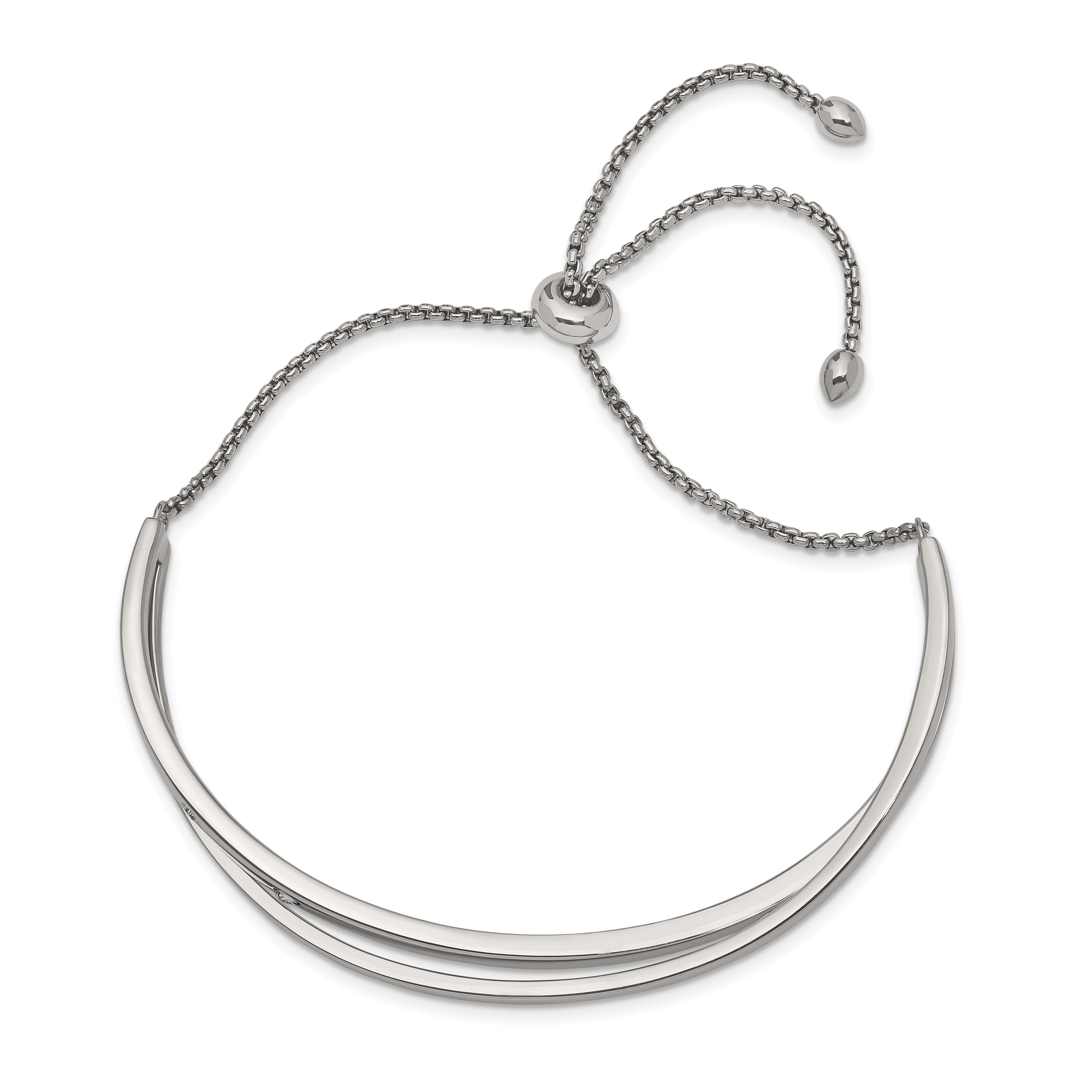 Chisel Stainless Steel Polished with Crystals from Crystal Adjustable Bangle Bracelet - Up to 9