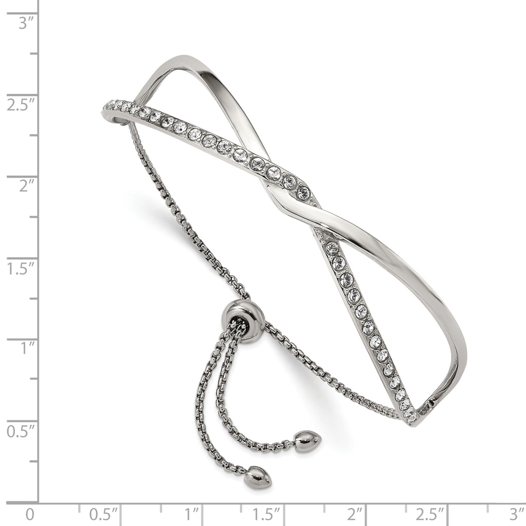 Chisel Stainless Steel Polished with Crystals from Crystal Twised Adjustable Bangle Bracelet - Up to 9