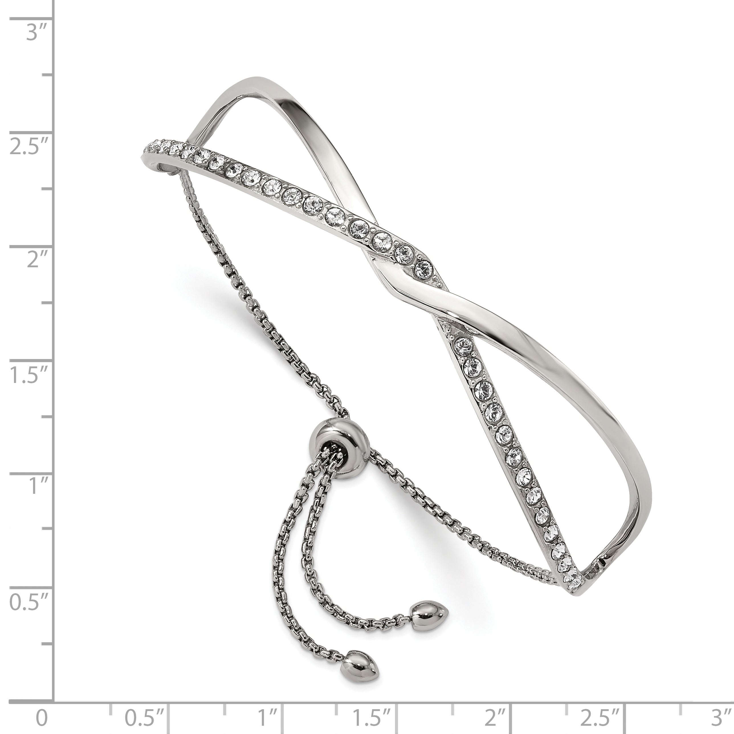 Chisel Stainless Steel Polished with Crystals from Crystal Twised Adjustable Bangle Bracelet - Up to 9