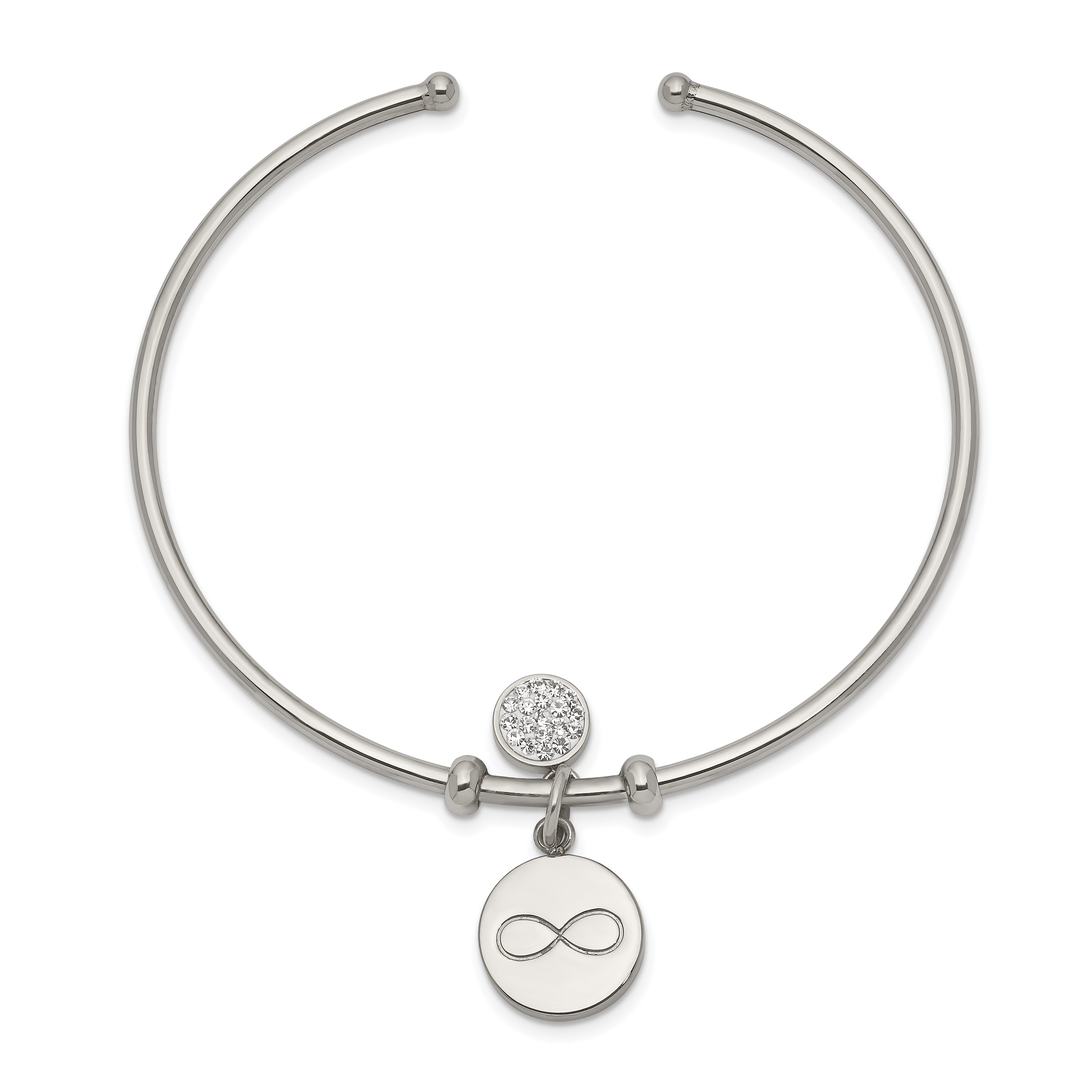 Chisel Stainless Steel Polished with Preciosa Crystal and Infinity Dangles Flexible Cuff Bangle Secondary image