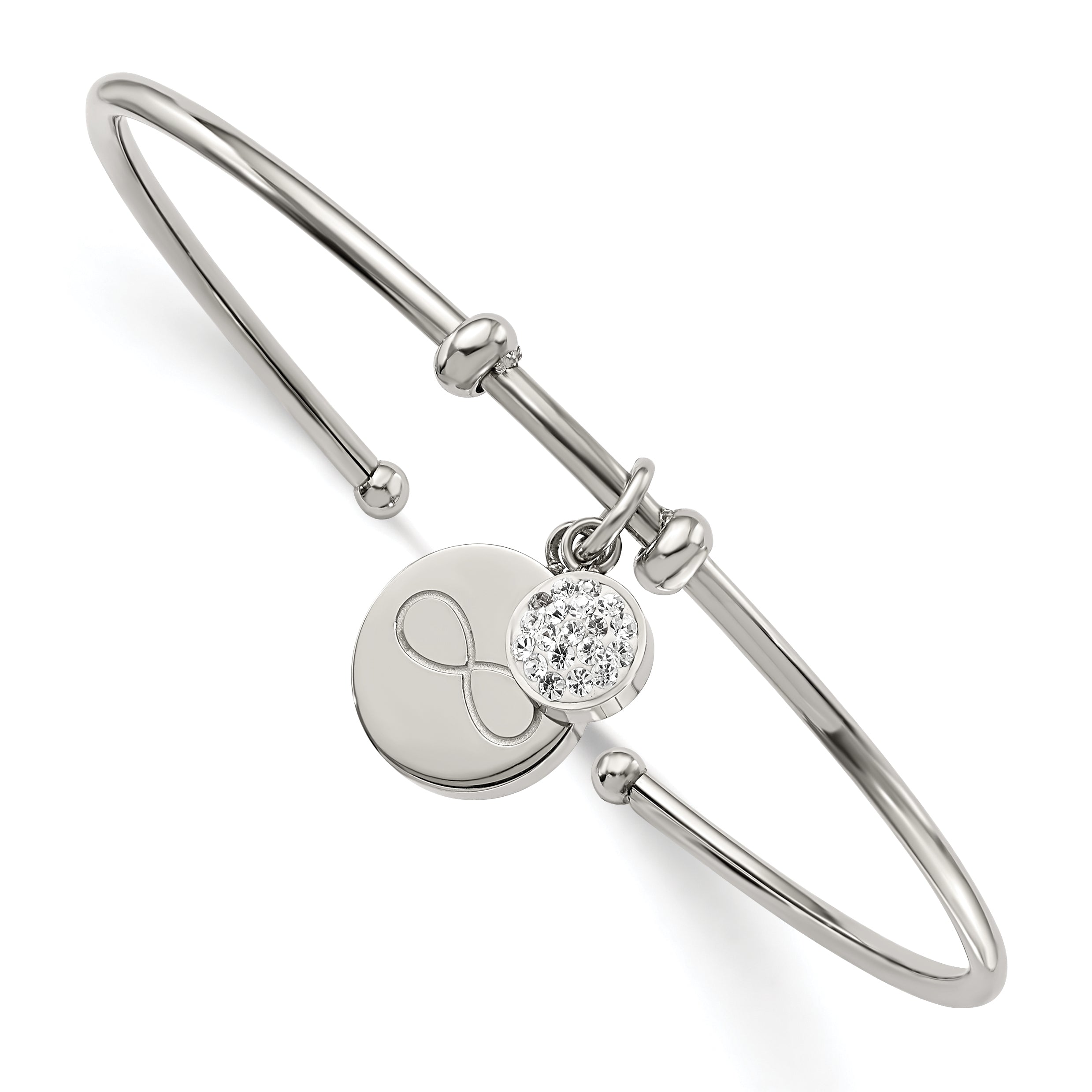 Chisel Stainless Steel Polished with Preciosa Crystal and Infinity Dangles Flexible Cuff Bangle Main image