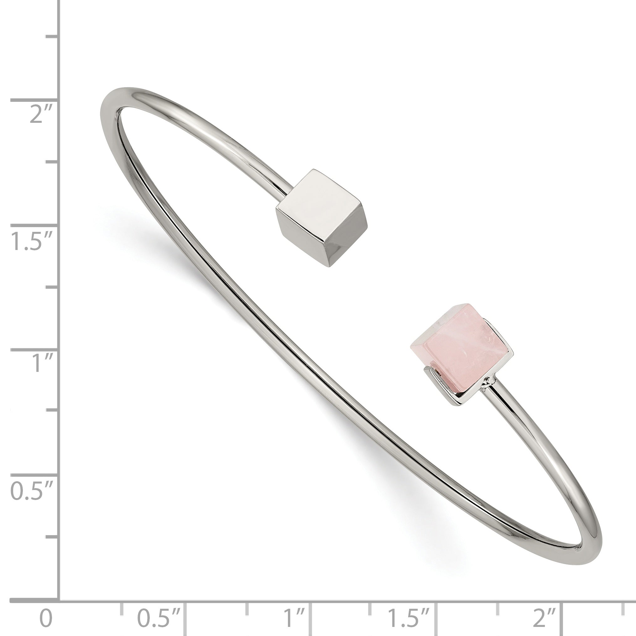 Chisel Stainless Steel Polished with Rose Quartz Flexible Cuff Bangle Secondary image