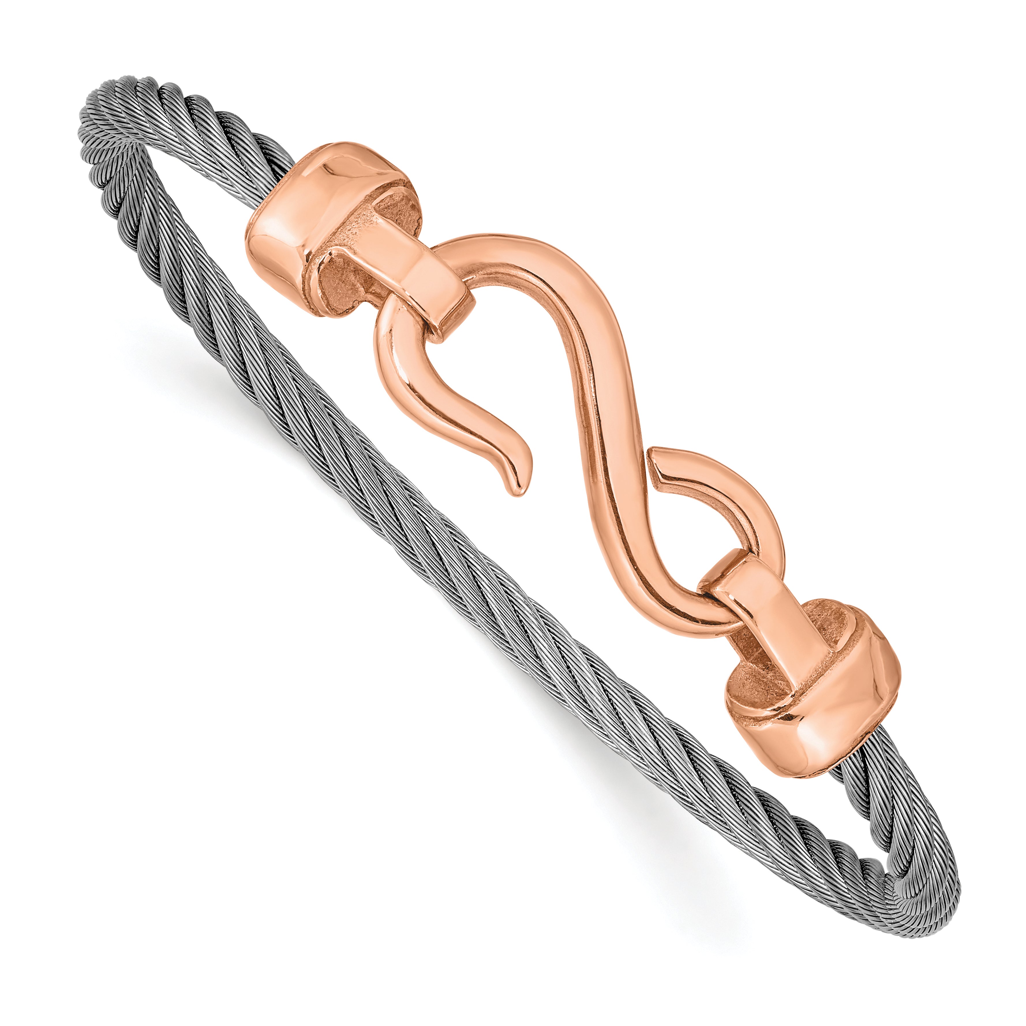 Chisel Stainless Steel Polished Flexible Wire Rose IP-plated Hook Bangle Main image