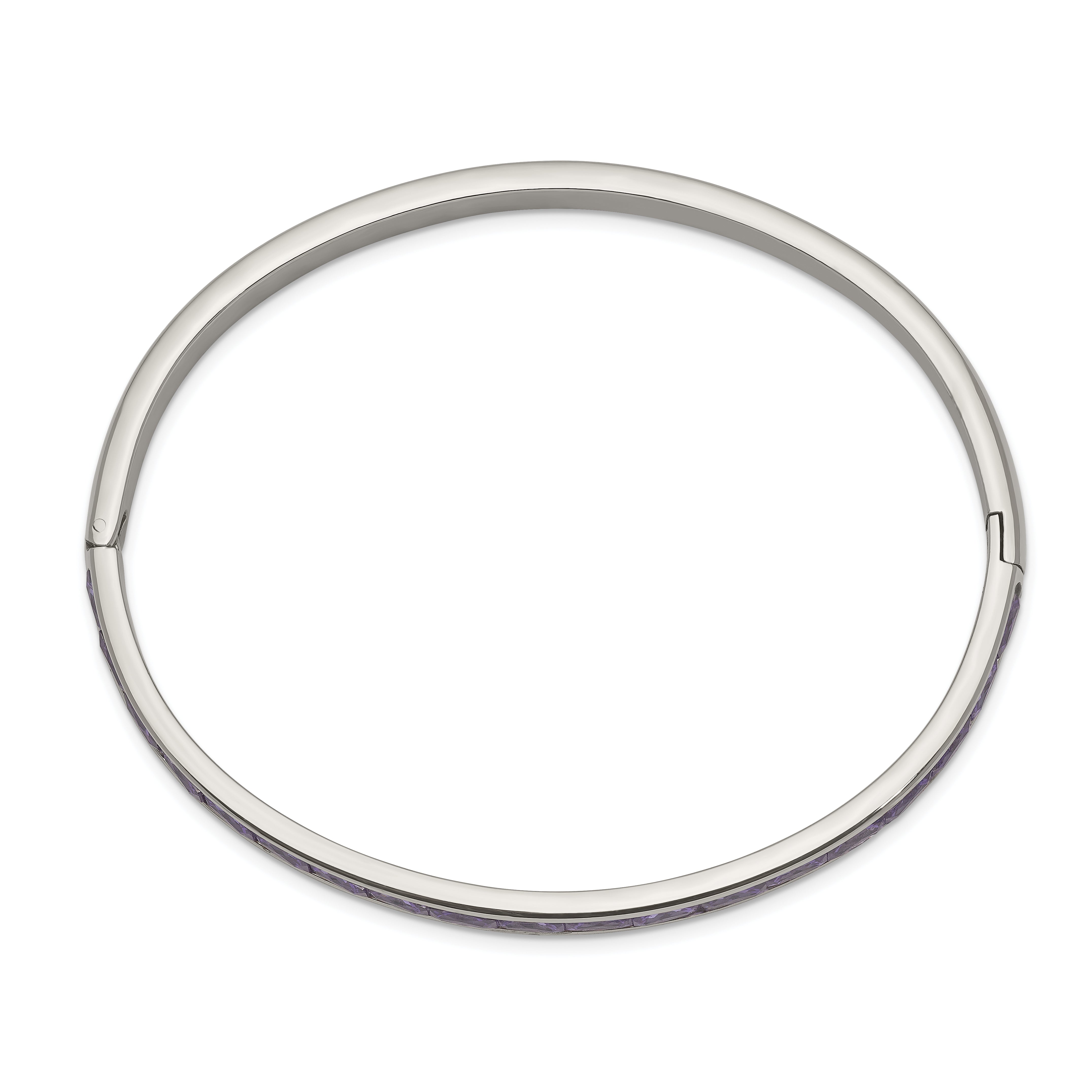 Chisel Stainless Steel Polished Purple CZ 5mm Hinged Bangle Secondary image