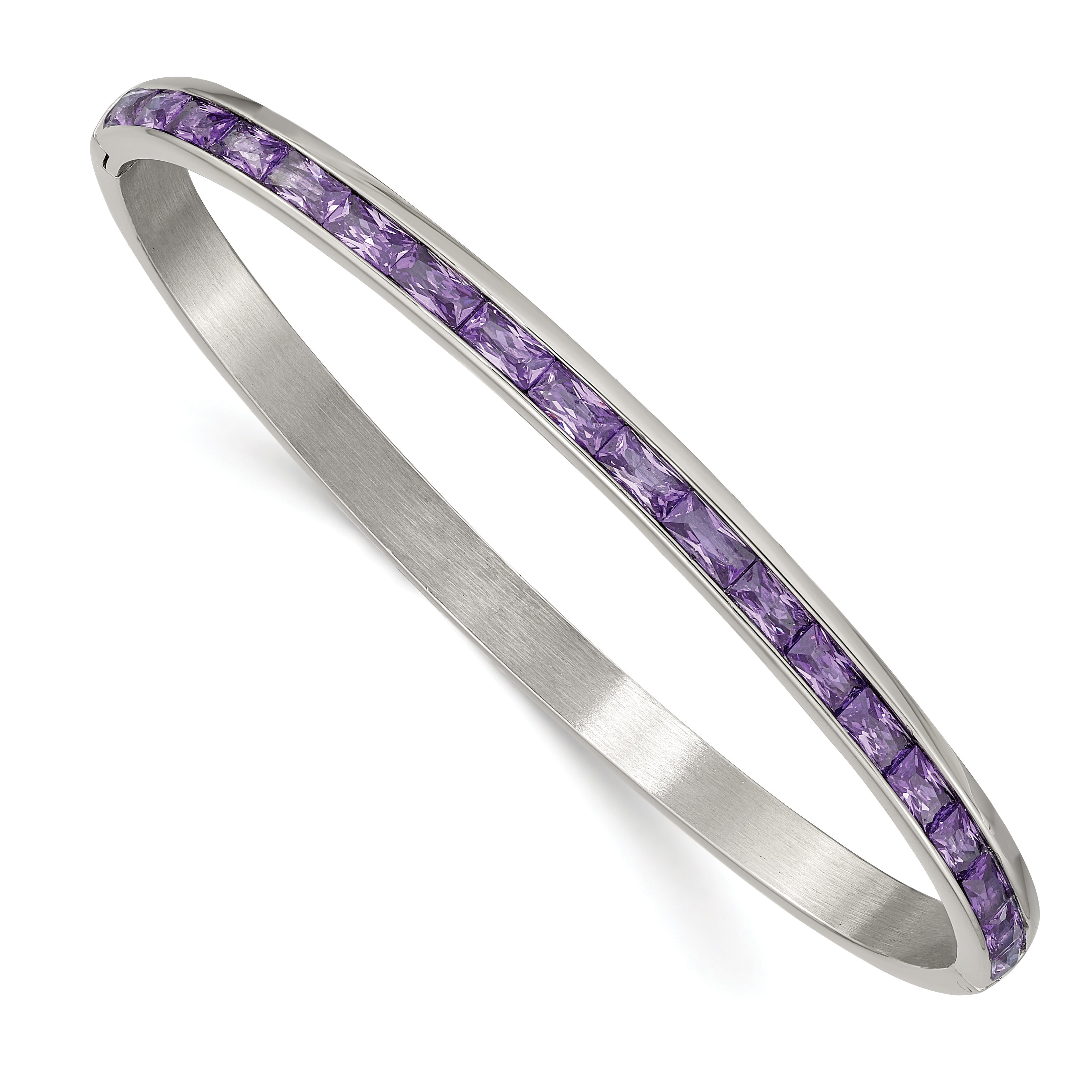 Chisel Stainless Steel Polished Purple CZ 5mm Hinged Bangle Main image