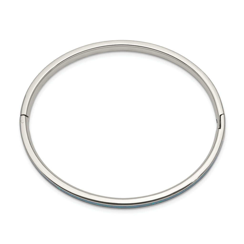 Chisel Stainless Steel Polished Imitation Opal 4.75mm Hinged Bangle