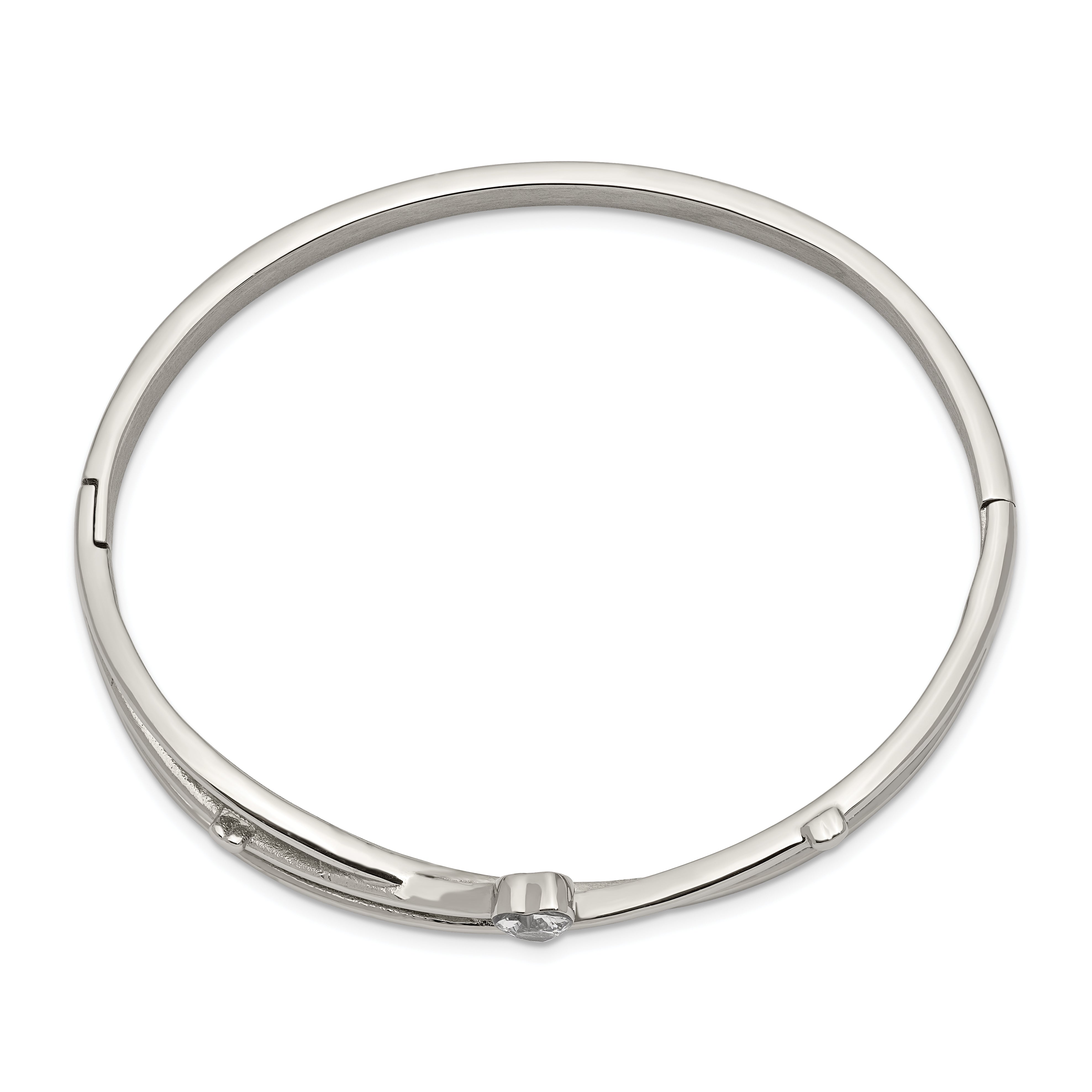 Chisel Stainless Steel Polished Heart CZ Hinged Bangle Secondary image