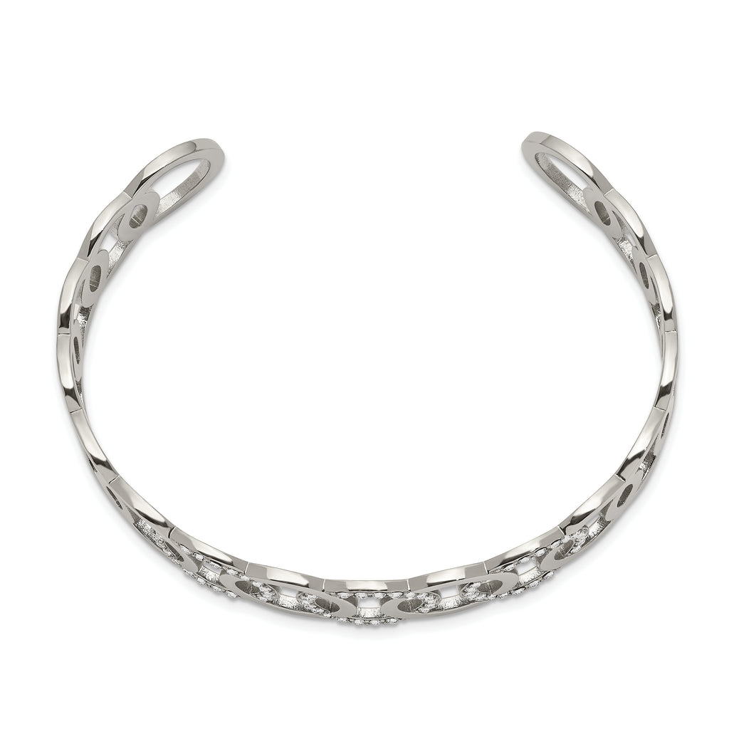 Chisel Stainless Steel Polished with Crystals from Crystal 14.5mm Circles Cuff Bangle