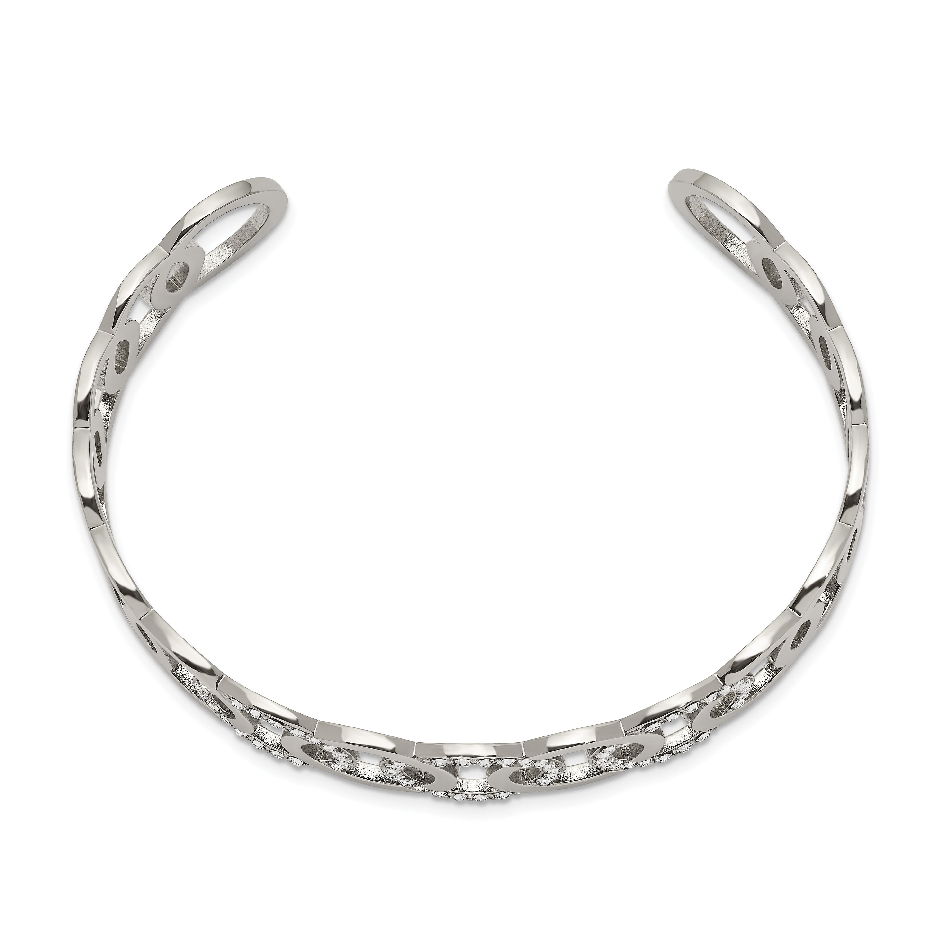 Chisel Stainless Steel Polished with Crystals from Crystal 14.5mm Circles Cuff Bangle