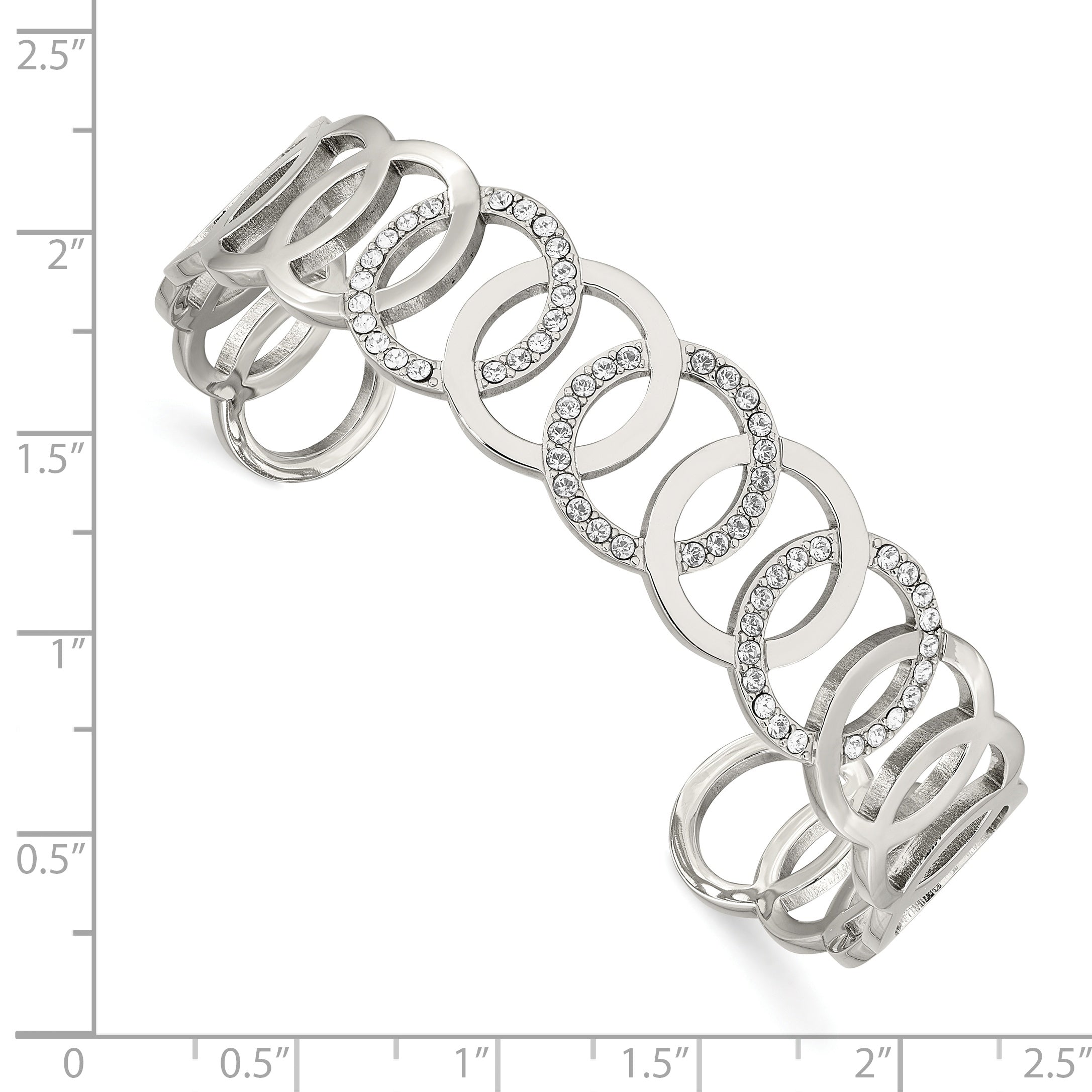 Chisel Stainless Steel Polished with Crystals from Crystal 14.5mm Circles Cuff Bangle