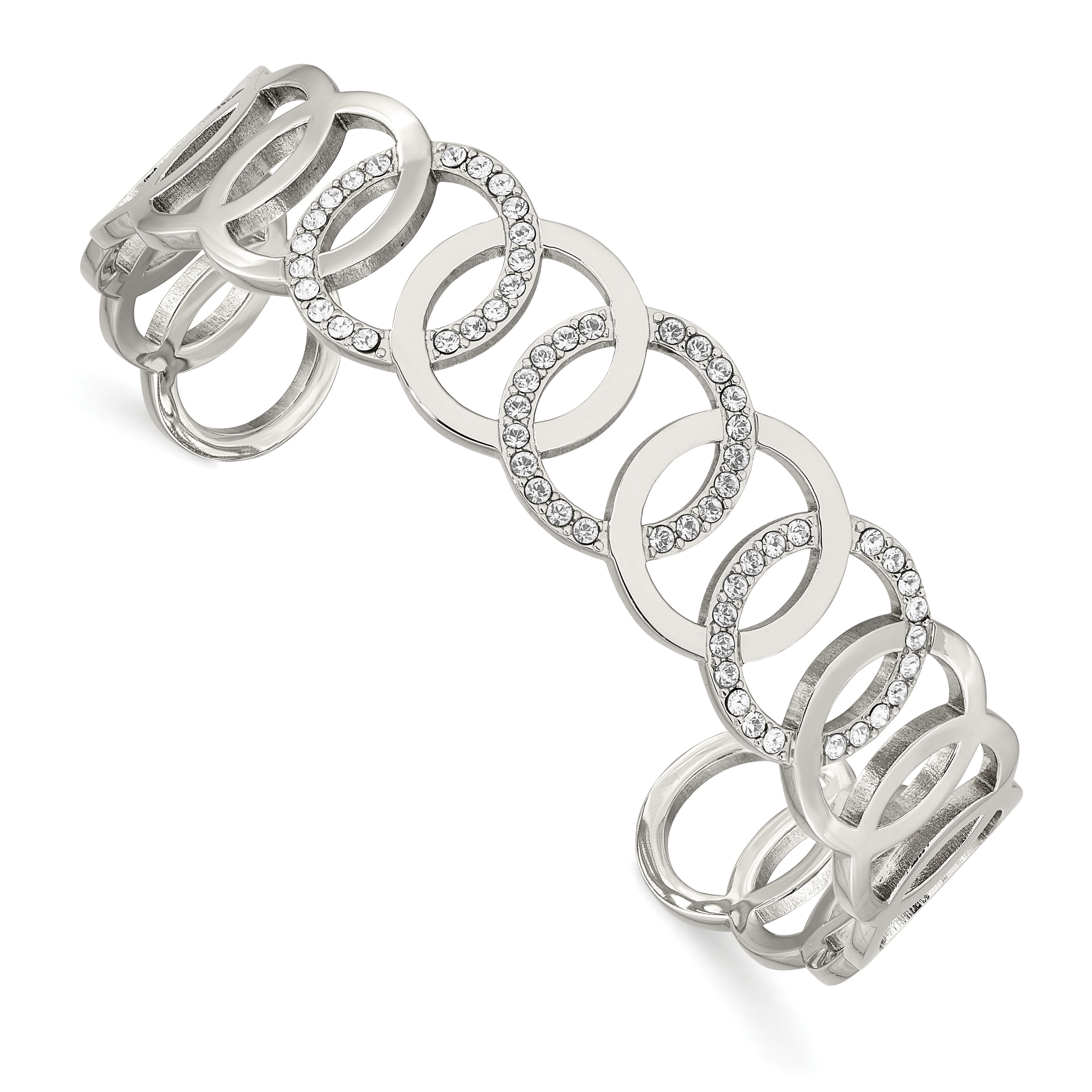 Chisel Stainless Steel Polished with Crystals from Swarovski 14.5mm Circles Cuff Bangle Main image