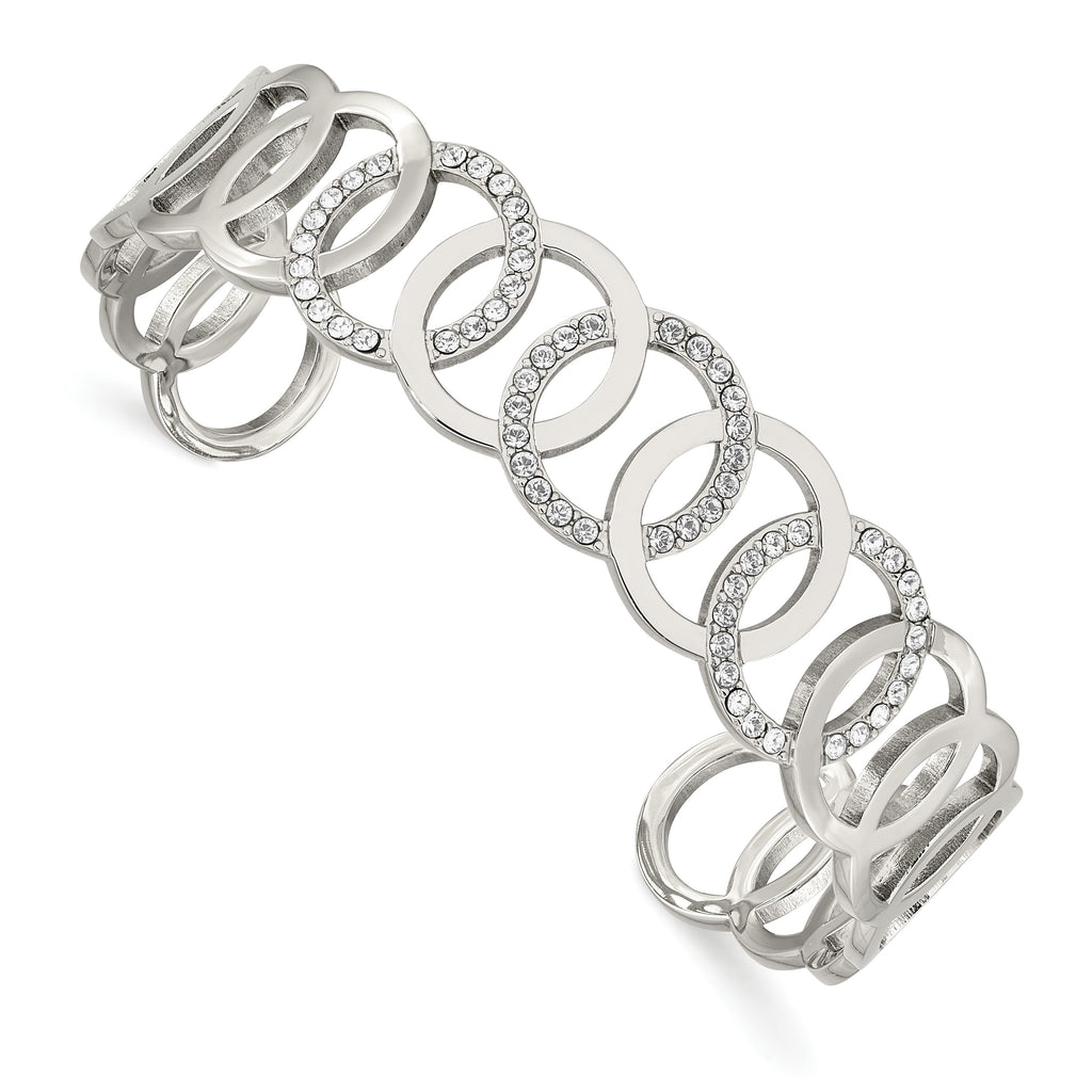 Chisel Stainless Steel Polished with Crystals from Swarovski 14.5mm Circles Cuff Bangle