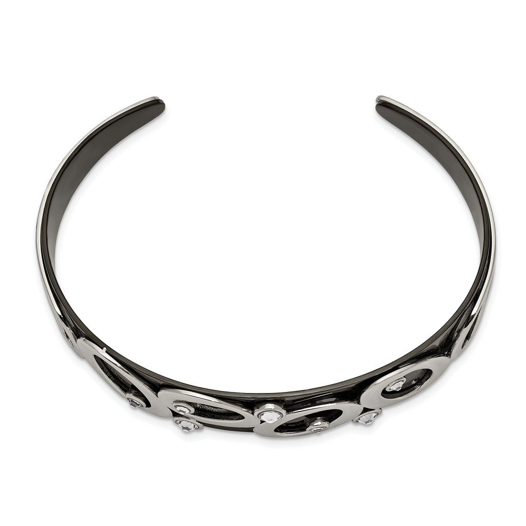 Chisel Stainless Steel Polished Black IP-plated with Crystals from Crystal Cuff Bangle