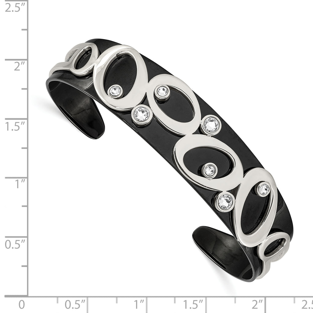 Chisel Stainless Steel Polished Black IP-plated with Crystals from Crystal Cuff Bangle