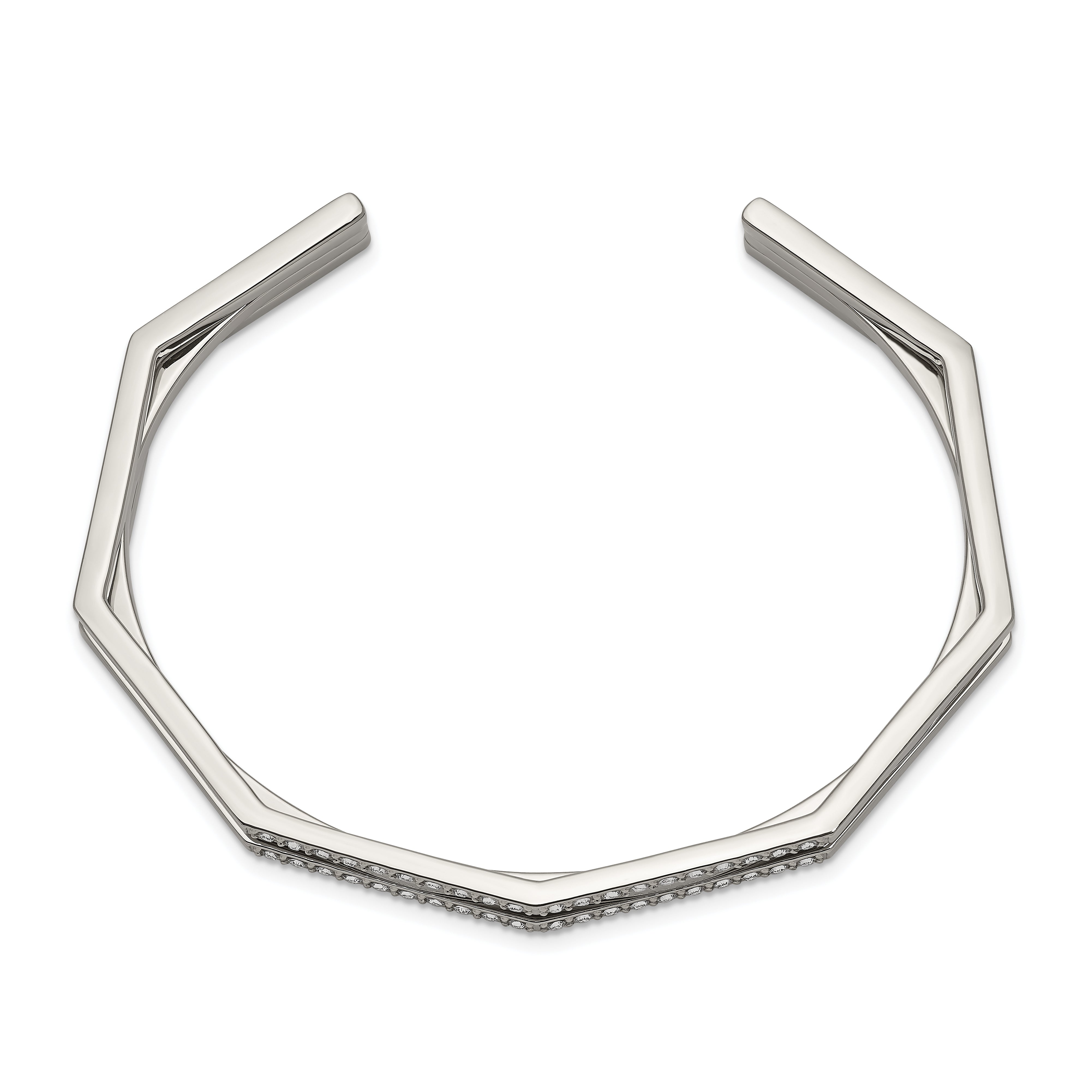 Stainless Steel Polished with Crystals from Crystal 7mm Cuff Bangle Secondary image