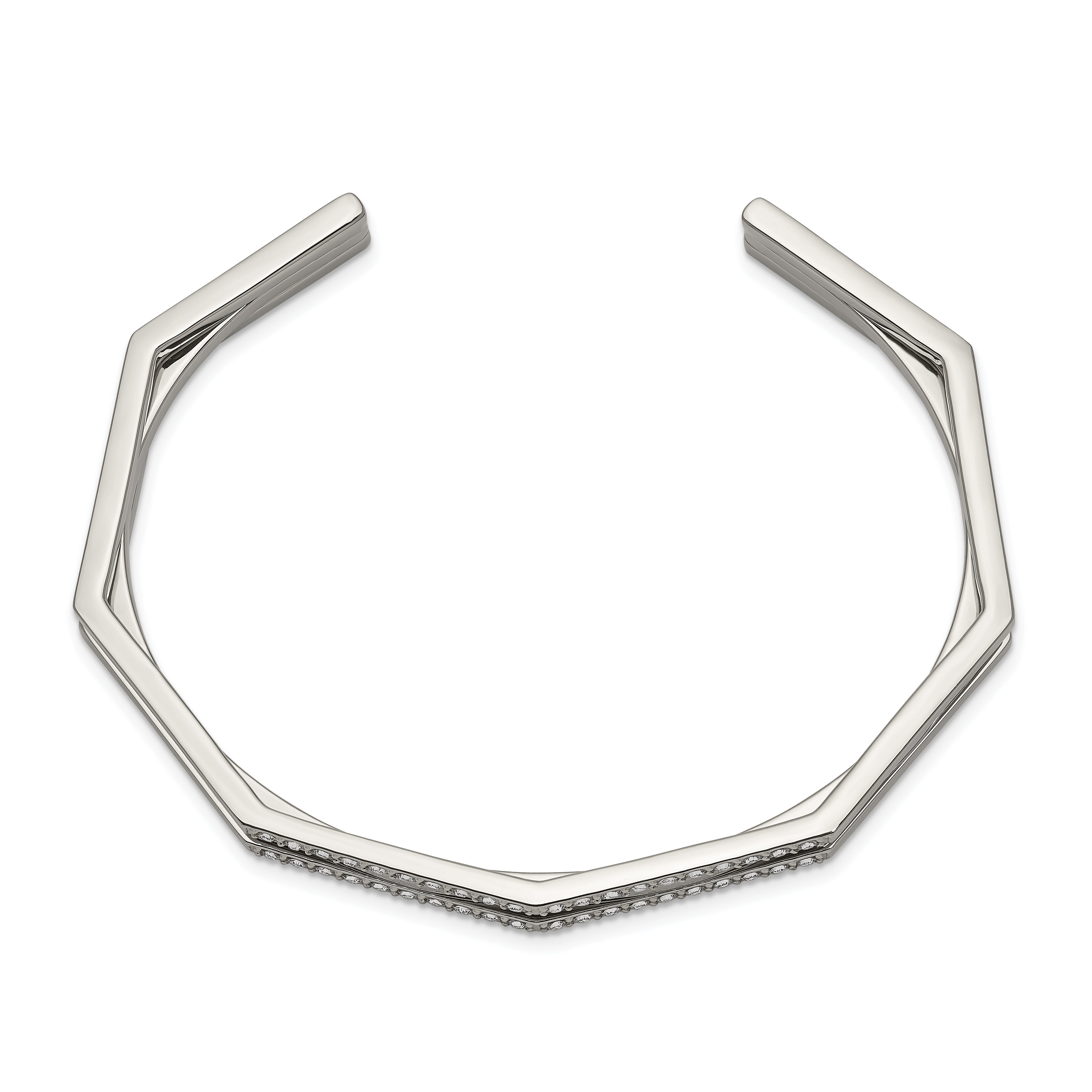 Stainless Steel Polished with Crystals from Crystal 7mm Cuff Bangle