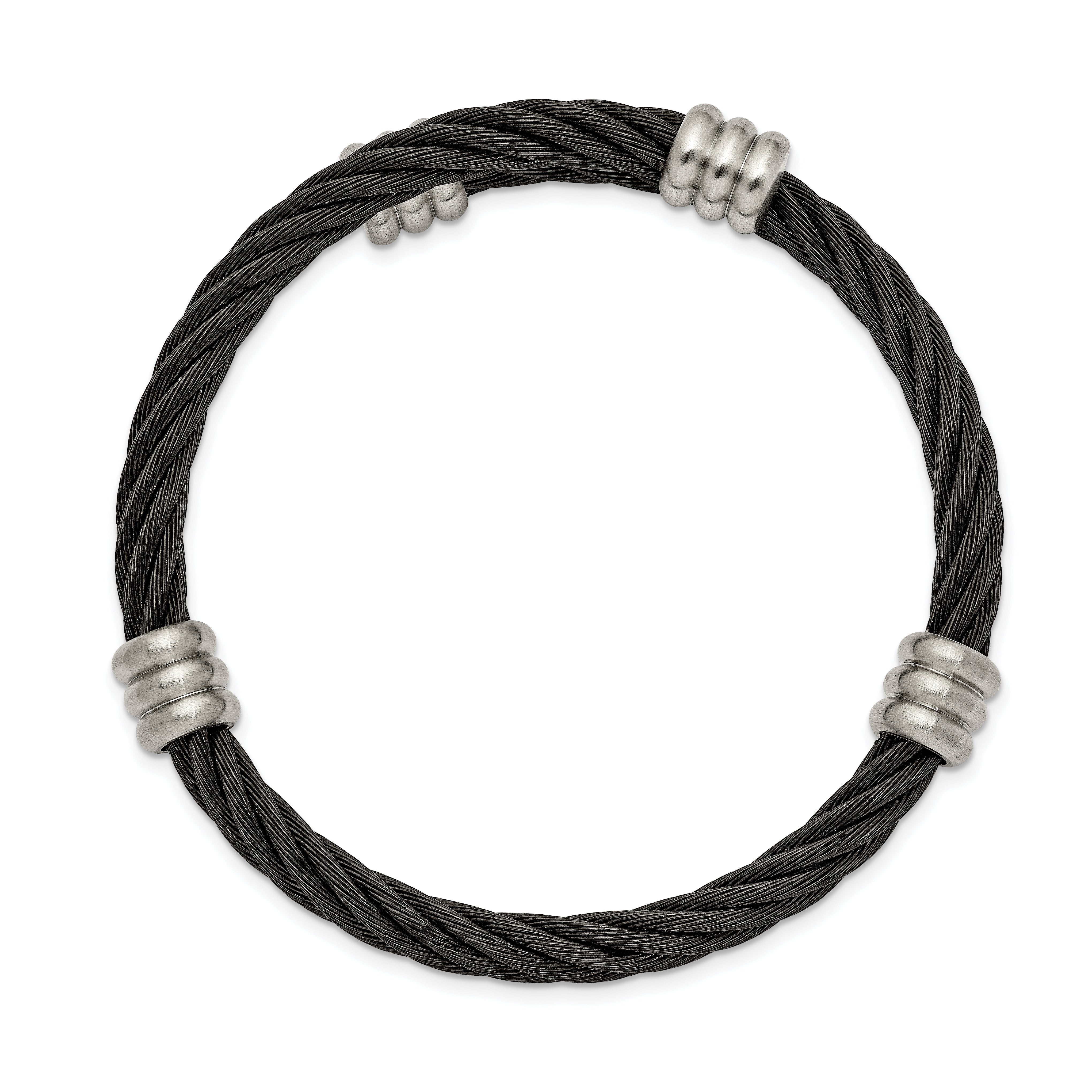 Chisel Stainless Steel Brushed and Polished Black IP-plated Wire Flexible Bangle Secondary image