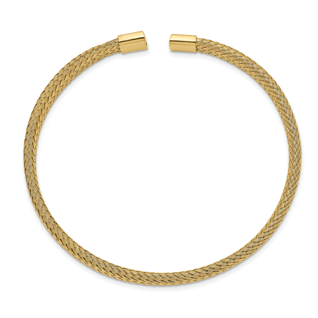 Chisel Stainless Steel Polished Yellow IP-plated 6mm Mesh Wire Cuff Bangle