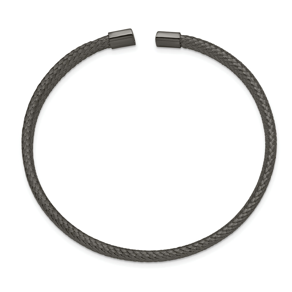 Chisel Stainless Steel Polished Black IP-plated 6mm Mesh Wire Cuff Bangle