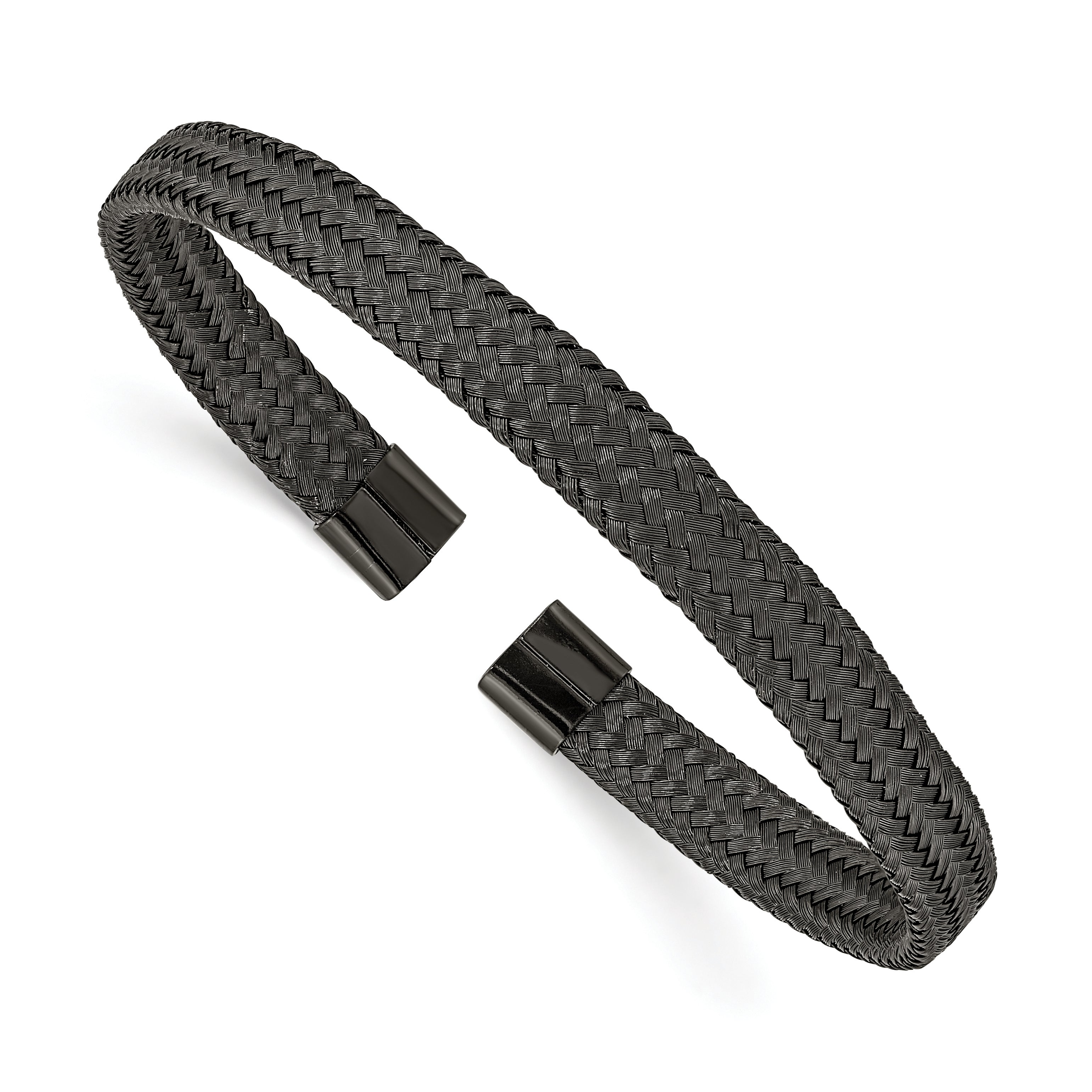 Chisel Stainless Steel Polished Black IP-plated 6mm Mesh Wire Cuff Bangle Main image