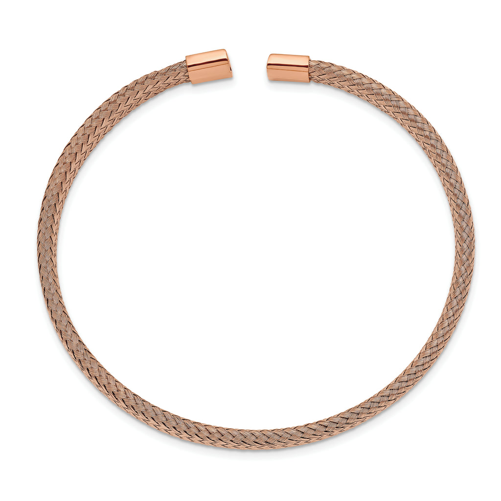 Chisel Stainless Steel Polished Rose IP-plated 6mm Mesh Wire Cuff Bangle