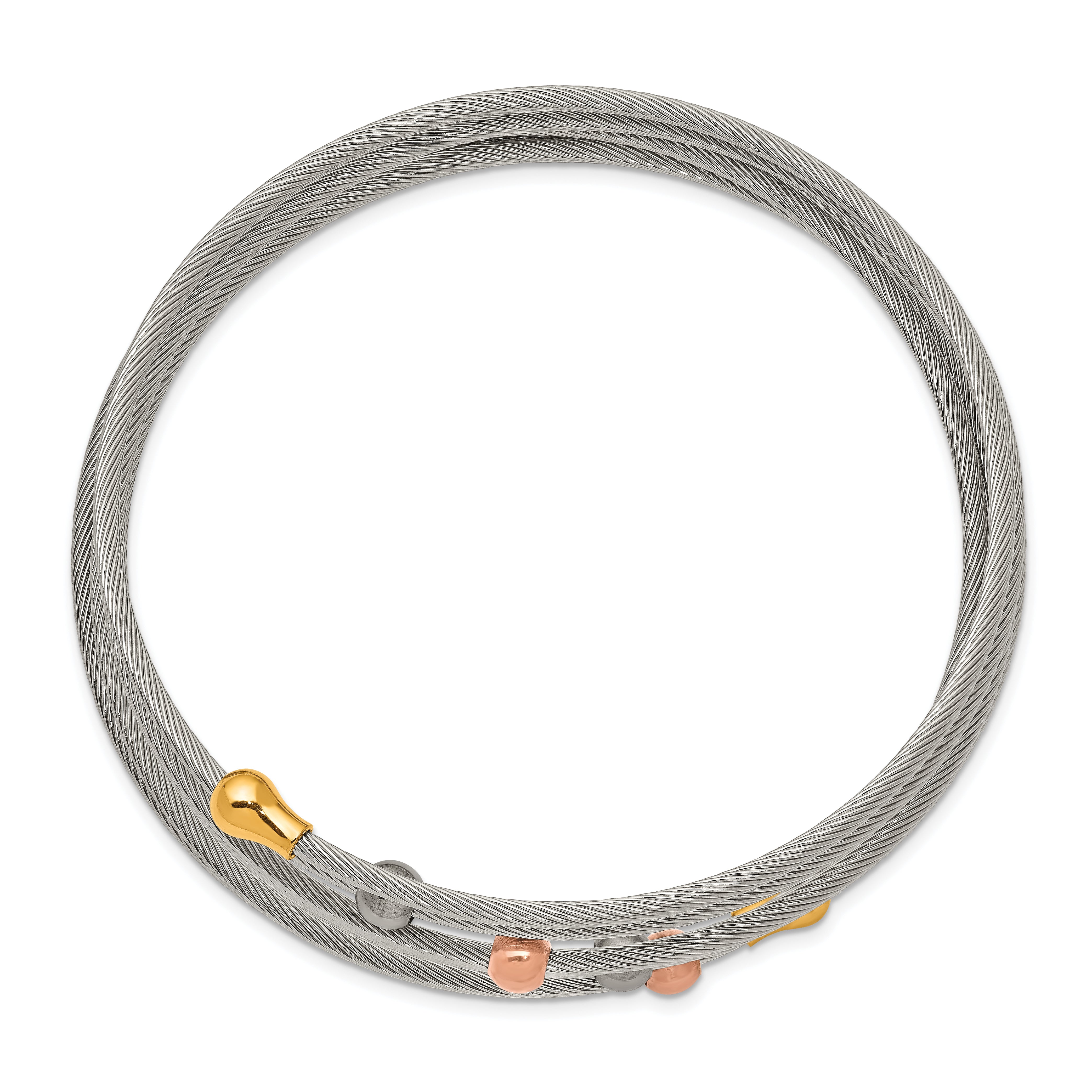 Chisel Stainless Steel Polished Rose and Yellow IP-plated Flexible Coil Bangle Secondary image