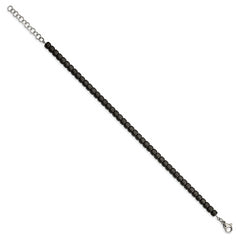 Chisel Stainless Steel Brushed and Polished Square Hematite Beaded 7 inch Bracelet with 1.25 inch Extension