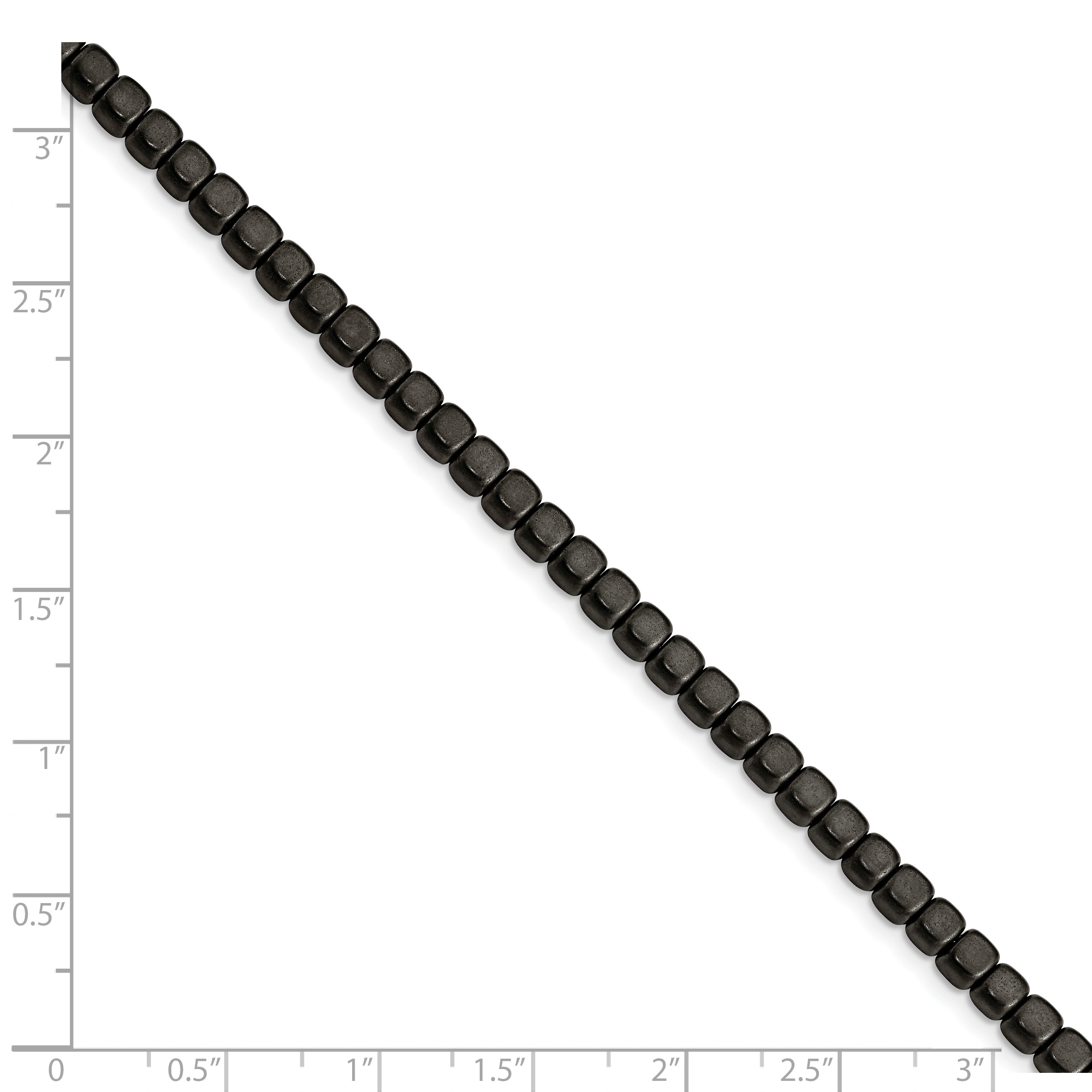 Chisel Stainless Steel Brushed and Polished Square Hematite Beaded 7 inch Bracelet with 1.25 inch Extension