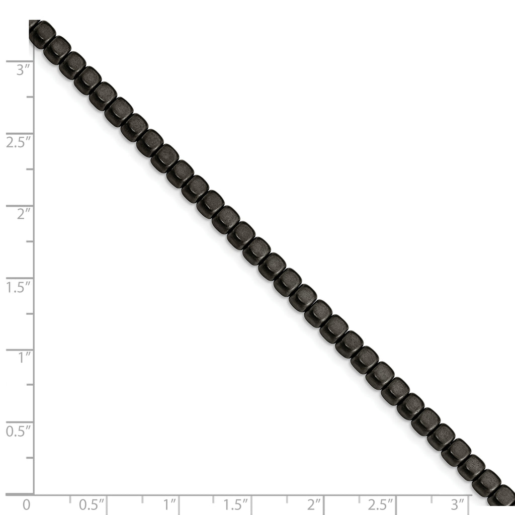 Chisel Stainless Steel Brushed and Polished Square Hematite Beaded 7 inch Bracelet with 1.25 inch Extension