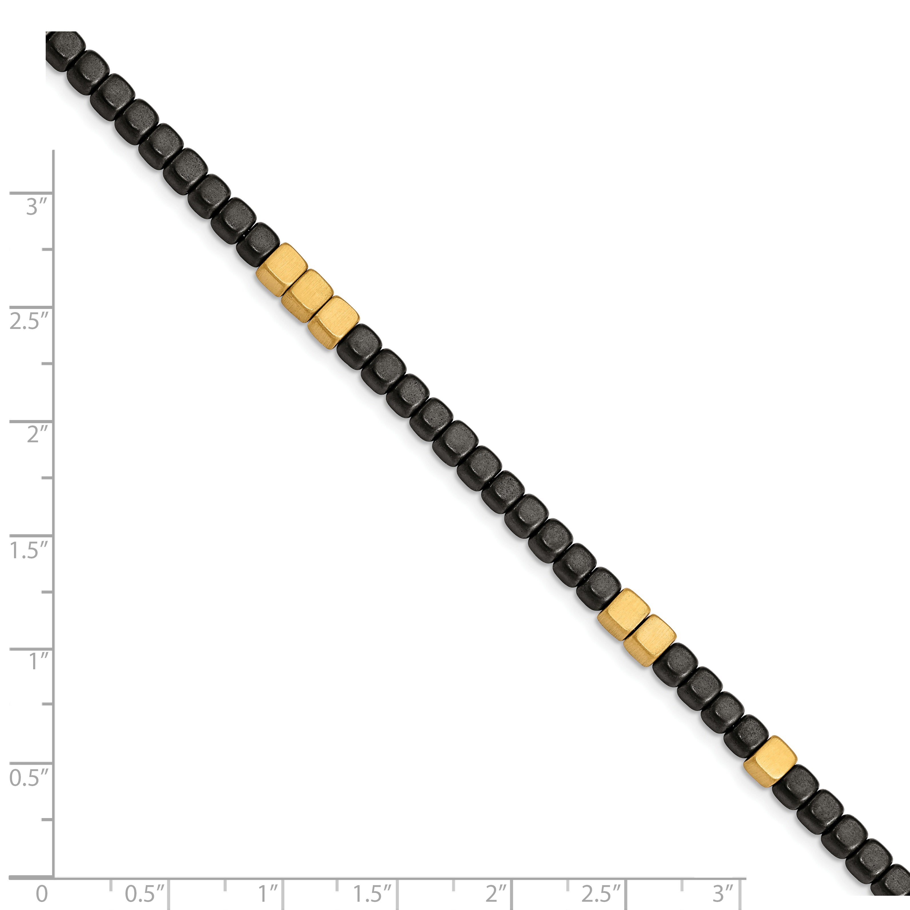 Chisel Stainless Steel Brushed Yellow IP-plated with Square Hematite Beads 7 inch Bracelet with 1.25 inch Extension